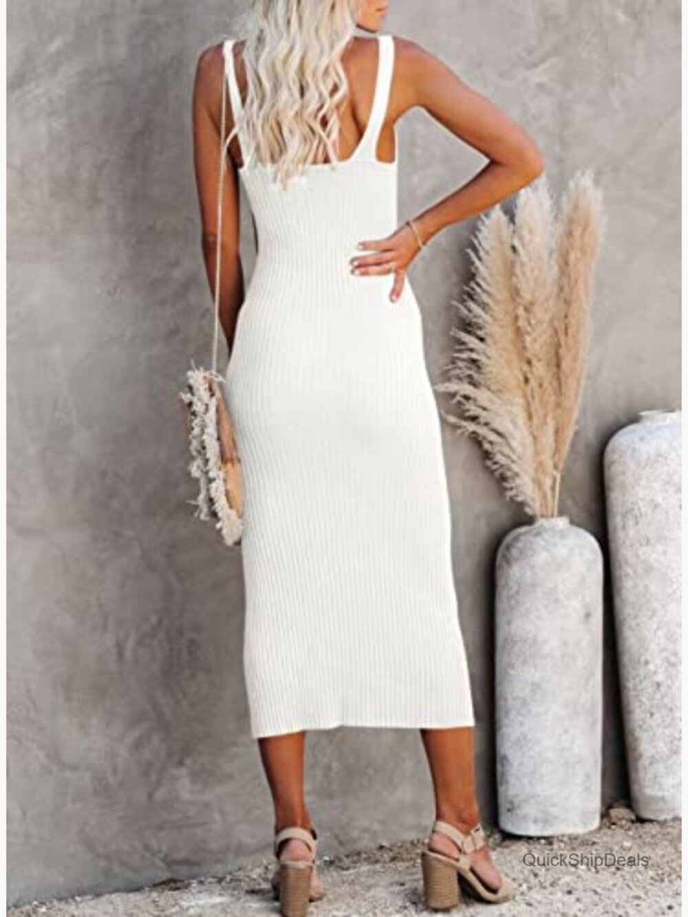 Bodycon V-Neck Sleeveless Midi Sweater Dress - Picture 4 of 7